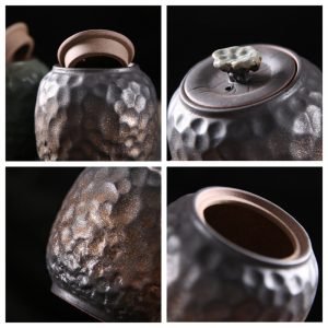 Black Vintage Japanese Gilt Iron Glaze Ceramic Loose Leaf Tea Caddy