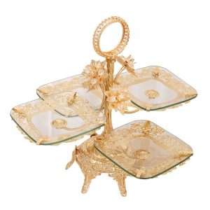 Antique Glass and Metal Large High Tier Plate Stand for Afternoon Tea Cake and Sandwich Party