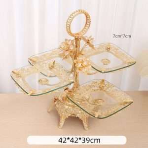 Antique Glass and Metal Large High Tier Plate Stand for Afternoon Tea Cake and Sandwich Party