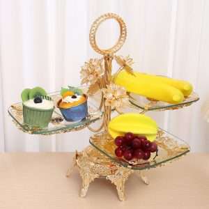 Antique Glass and Metal Large High Tier Plate Stand for Afternoon Tea Cake and Sandwich Party