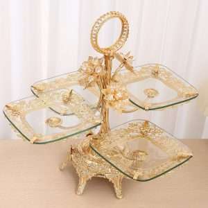 Antique Glass and Metal Large High Tier Plate Stand for Afternoon Tea Cake and Sandwich Party