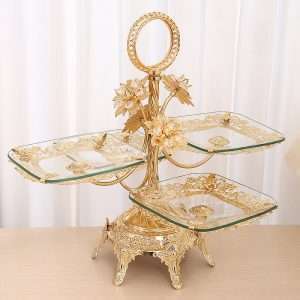 Antique Glass and Metal Large High Tier Plate Stand for Afternoon Tea Cake and Sandwich Party