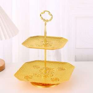 Antique Golden Metal Three Tier Afternoon High Tea Party Stand For Sandwich And Coffee