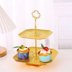 Antique Golden Metal Three Tier Afternoon High Tea Party Stand For Sandwich And Coffee