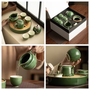 Emerald Green Glaze Ceramic Gongfu Kung Fu Tea Ceremony Set With Tray