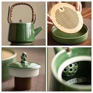 Emerald Green Glaze Ceramic Gongfu Kung Fu Tea Ceremony Set With Tray