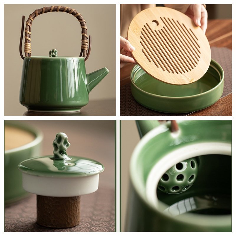 Emerald Green Glaze Ceramic Gongfu Kung Fu Tea Ceremony Set With Tray Emerald Green Glaze Ceramic Gongfu Kung Fu Tea Ceremony Set With Tray