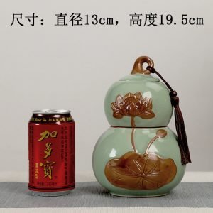 Green Chinese Old Fashioned Gourd Fruit Shape Crack Ceramic Loose Leaf Tea Caddy