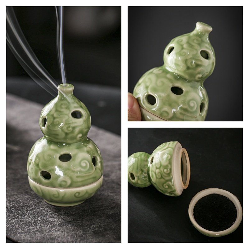 Gourd-shaped Ceramic Charcoal and Powder Cone Incense Burner Holder Gourd-shaped Ceramic Charcoal and Powder Cone Incense Burner Holder