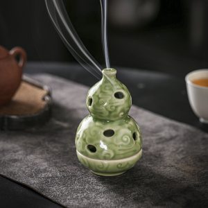 Gourd-shaped Ceramic Charcoal and Powder Cone Incense Burner Holder