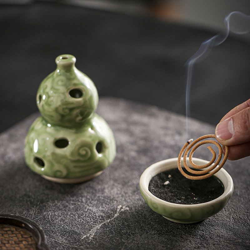 Gourd-shaped Ceramic Charcoal and Powder Cone Incense Burner Holder Gourd-shaped Ceramic Charcoal and Powder Cone Incense Burner Holder
