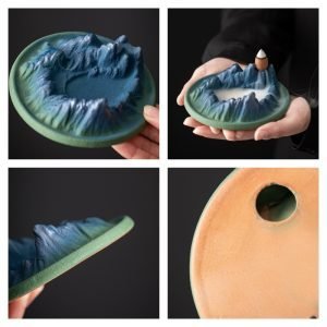 Green Mountain-Shaped Ceramic Smoke Backflow and Waterfall Incense Burner
