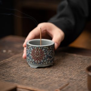 Hand-Painted Lotus Ceramic Stick Incense Burner Holder