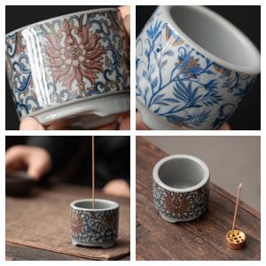 Hand-Painted Lotus Ceramic Stick Incense Burner Holder