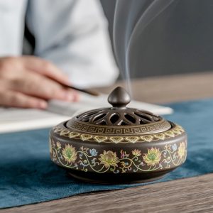 Handcrafted Enamel Chinese Charcoal and Powder Cone Incense Burner Holder