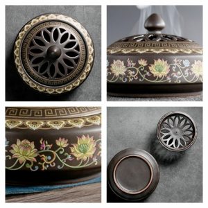 Handcrafted Enamel Chinese Charcoal and Powder Cone Incense Burner Holder