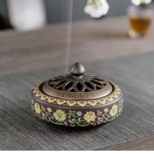 Handcrafted Enamel Chinese Charcoal and Powder Cone Incense Burner Holder