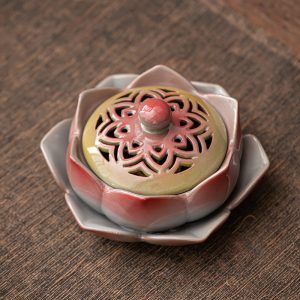 Handcrafted Lotus Ceramic Charcoal and Powder Cone Incense Burner Holder