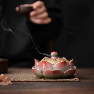 Handcrafted Lotus Ceramic Charcoal and Powder Cone Incense Burner Holder