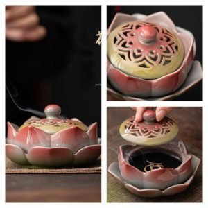 Handcrafted Lotus Ceramic Charcoal and Powder Cone Incense Burner Holder