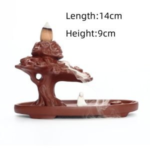 Handcrafted Money Tree Purple Clay Ceramic Backflow and Waterfall Incense Burner