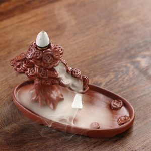 Handcrafted Money Tree Purple Clay Ceramic Backflow and Waterfall Incense Burner