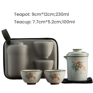 Antique Heavenly Bamboo Ceramic Portable Travelling Tea Set Case
