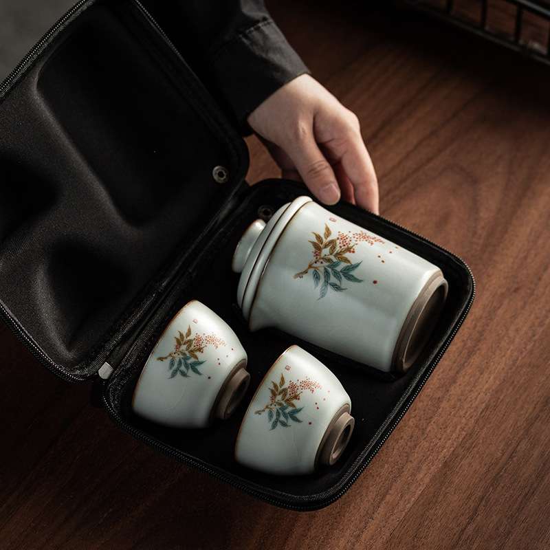 Antique Heavenly Bamboo Ceramic Portable Travelling Tea Set Case Antique Heavenly Bamboo Ceramic Portable Travelling Tea Set Case