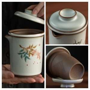 Antique Heavenly Bamboo Ceramic Portable Travelling Tea Set Case