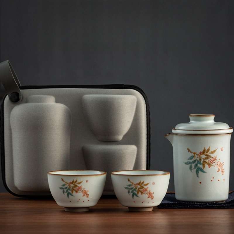 Antique Heavenly Bamboo Ceramic Portable Travelling Tea Set Case Antique Heavenly Bamboo Ceramic Portable Travelling Tea Set Case