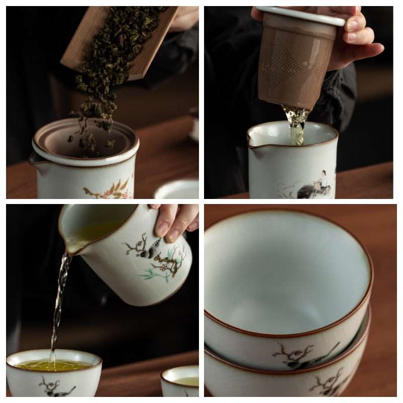 Antique Heavenly Bamboo Ceramic Portable Travelling Tea Set Case Antique Heavenly Bamboo Ceramic Portable Travelling Tea Set Case