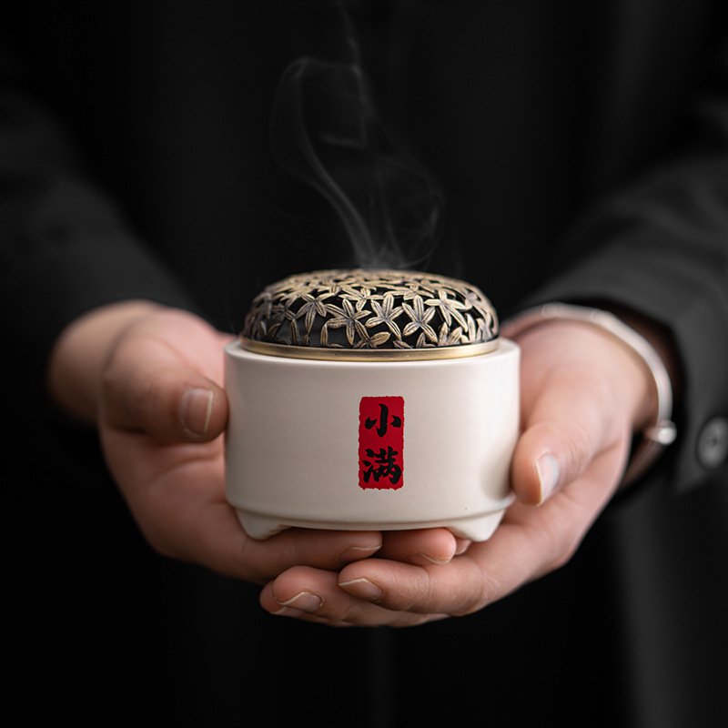 Hollowed Lid White Porcelain Charcoal and Powder Cone Incense Burner Holder Hollowed Lid White Porcelain Charcoal and Powder Cone Incense Burner Holder