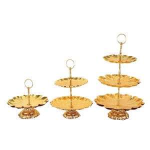 Ideas Lotus Leaf Metal Afternoon 3 Tier Tea Party Cake And Sandwich Holder High Plate Stand