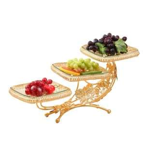 Ideas Vintage 3 Tier High Glass and Metal Afternoon Tea Cake Party Fruit Holder Plate Stand
