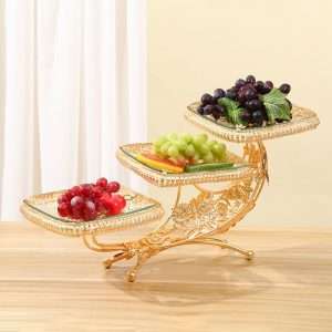 Ideas Vintage 3 Tier High Glass and Metal Afternoon Tea Cake Party Fruit Holder Plate Stand