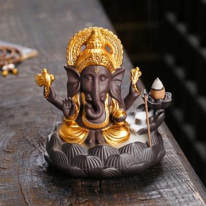 Indian Elephant Buddha Purple Clay Ceramic Backflow and Waterfall Incense Burner