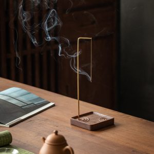 Inverted Black Walnut Wooden Stick Incense Burner Holder