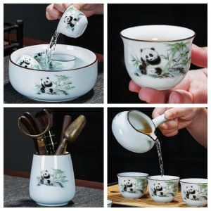 Panda Pattern Celadon Automatic Lazy Teapot And Cup Set