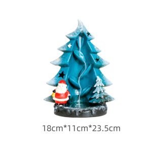 Large Blue and Brown Christmas Tree and Santa Claus Incense Burner