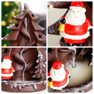 Large Blue and Brown Christmas Tree and Santa Claus Incense Burner