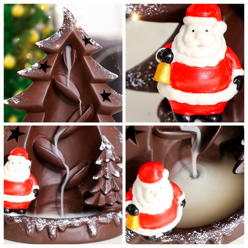 Large Blue and Brown Christmas Tree and Santa Claus Incense Burner Large Blue and Brown Christmas Tree and Santa Claus Incense Burner