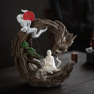 Large Buddha and Dragon Smoke Backflow and Waterfall Incense Burner