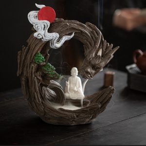 Large Buddha and Dragon Smoke Backflow and Waterfall Incense Burner