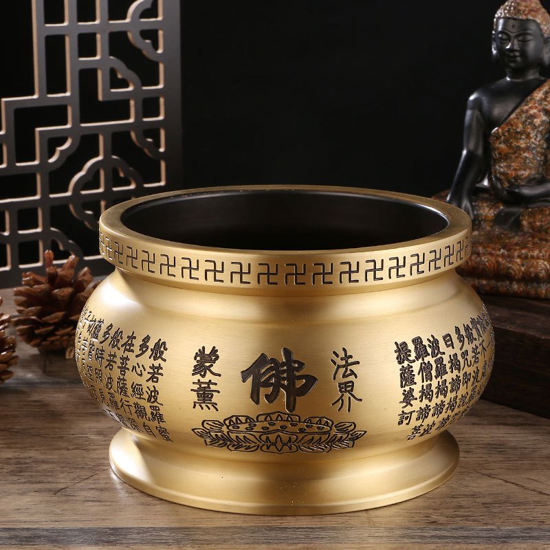 Large Buddhist Scriptures Antique Brass Incense Burner Large Buddhist Scriptures Antique Brass Incense Burner