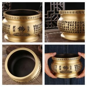 Large Buddhist Scriptures Antique Brass Incense Burner