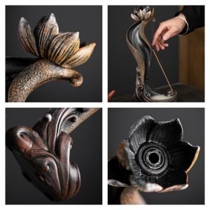 Large Vintage Lotus Smoke Backflow and Waterfall Incense Burner