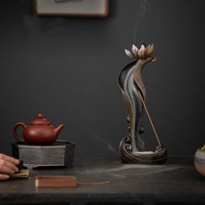 Large Vintage Lotus Smoke Backflow and Waterfall Incense Burner