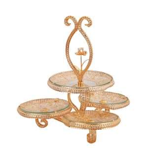Large Vintage Glass and Metal High Tier Afternoon Tea Party Fruit and Cake Holder Stand