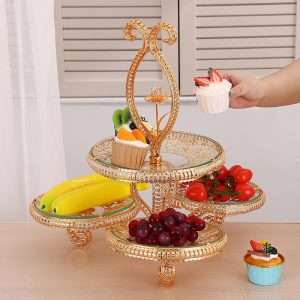 Large Vintage Glass and Metal High Tier Afternoon Tea Party Fruit and Cake Holder Stand