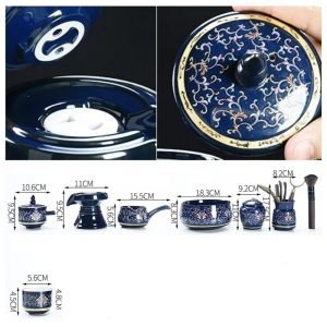 Blue Glaze Enamel Tangled Branches Pattern Ceramic Lazy Semi Automatic Tea Set